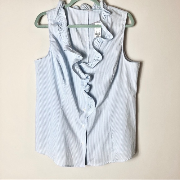 New York & Company Tops - NY&Co Ruffle Neck Striped Sleeveless Blouse